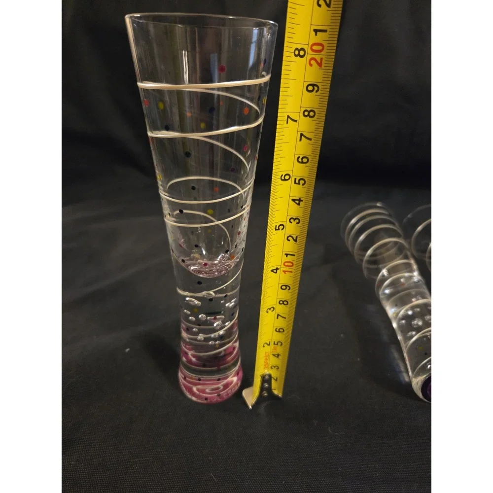 Mindy Sand Bubble Champagne Flutes Set of 4 Signed 2018 Hand Painted Art Glass